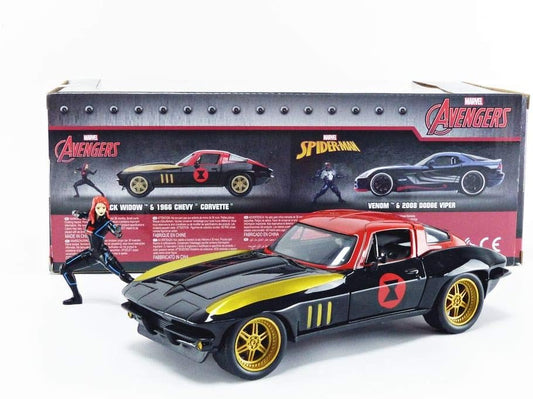 Jada 1:24 Diecast 1966 Chevy Corvette Stingray with Black Widow Figure